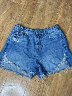 High-Rise Distressed Blue Denim Women’s Shorts